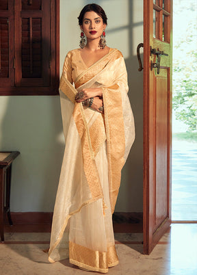 Light Yellow Organza Embroidered Saree With Blouse Piece - Indian Silk House Agencies