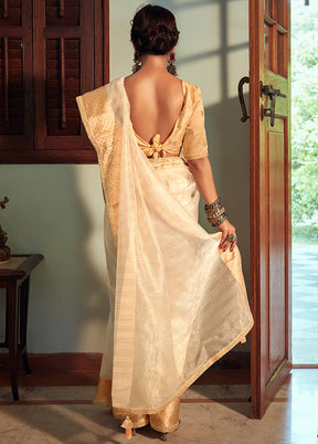 Light Yellow Organza Embroidered Saree With Blouse Piece - Indian Silk House Agencies