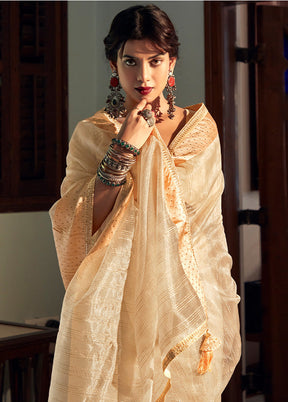 Light Yellow Organza Embroidered Saree With Blouse Piece - Indian Silk House Agencies