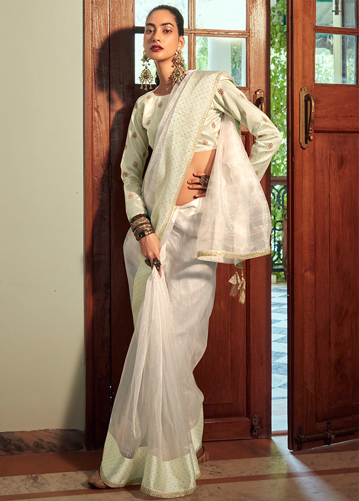 Cream Organza Saree With Blouse Piece