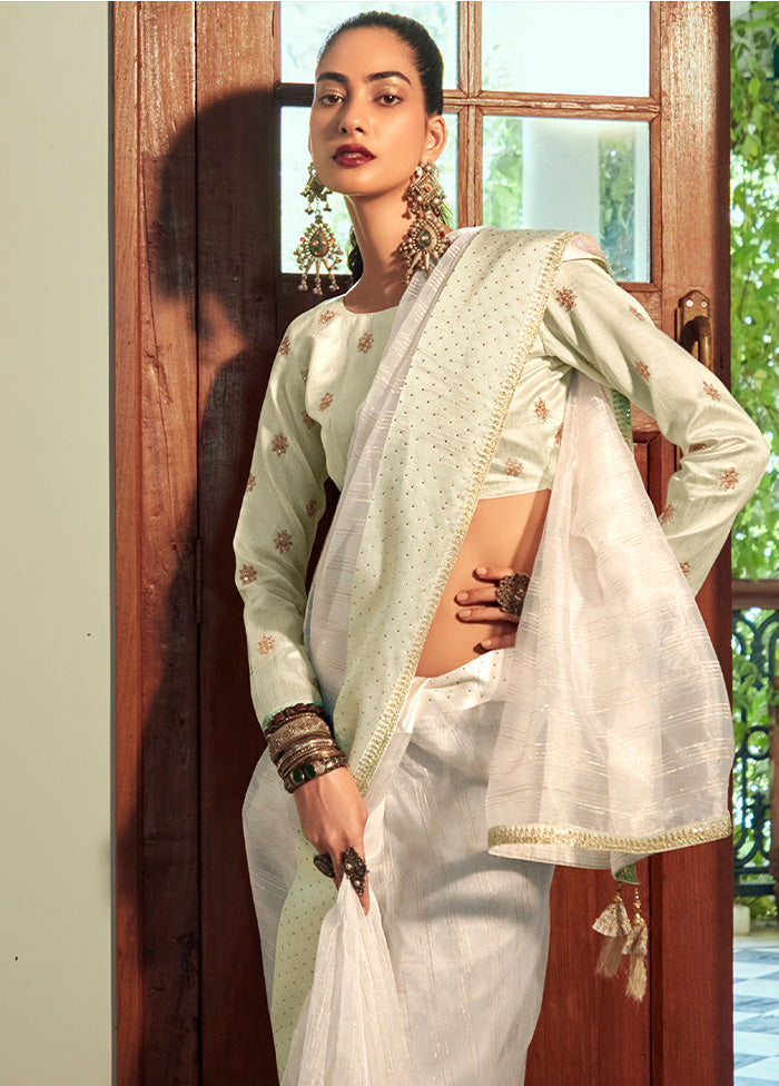 Cream Organza Saree With Blouse Piece