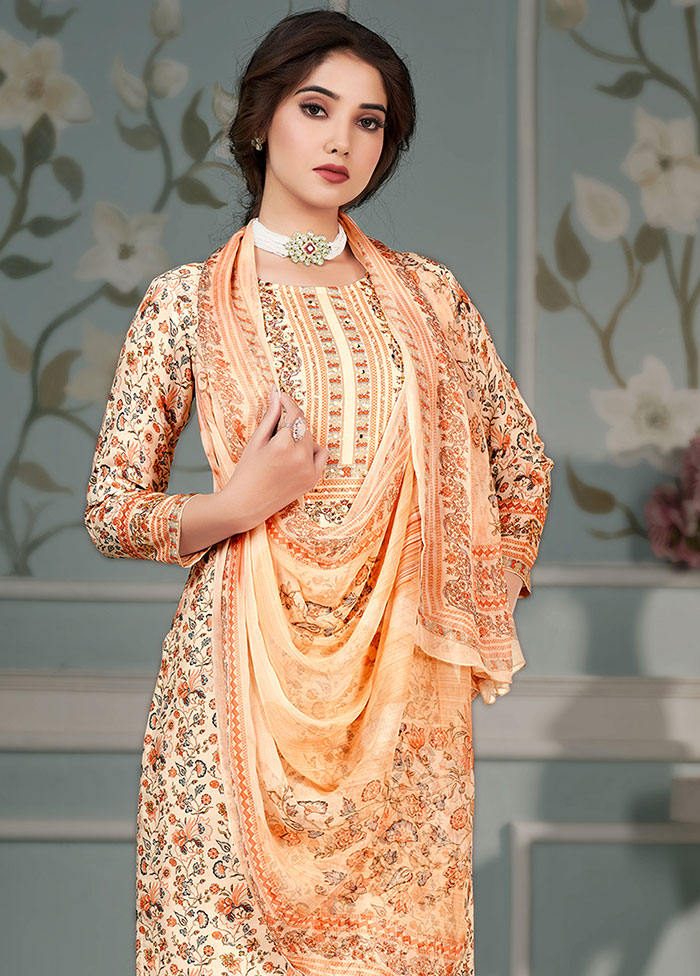 3 Pc Peach Unstitched Silk Suit Set