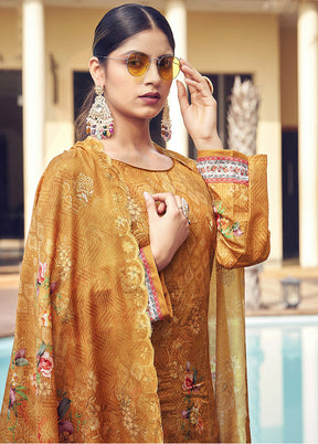 3 Pc Mustard Unstitched Silk Suit Set