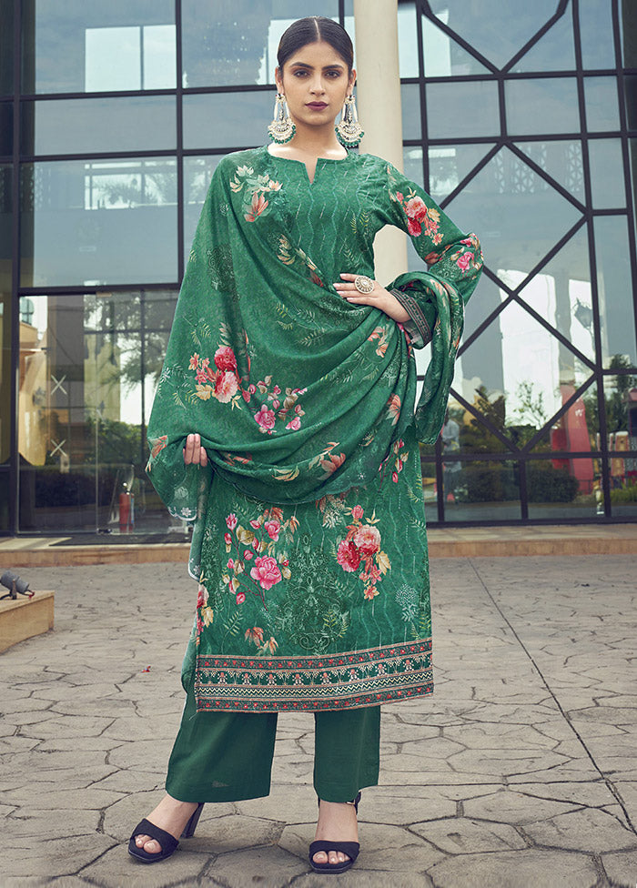 3 Pc Green Unstitched Silk Suit Set