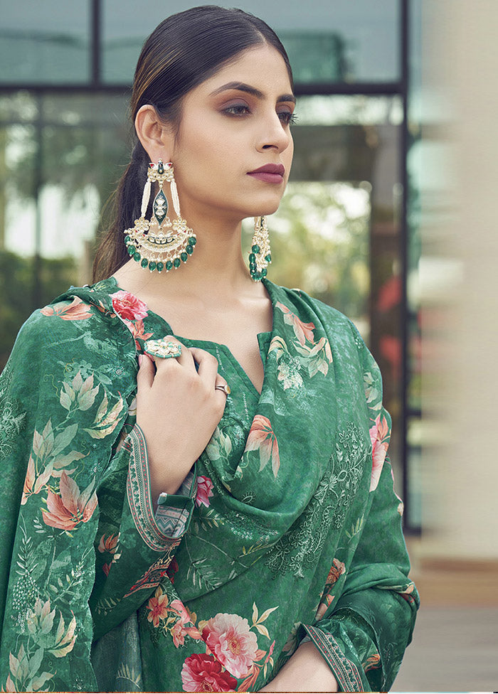 3 Pc Green Unstitched Silk Suit Set