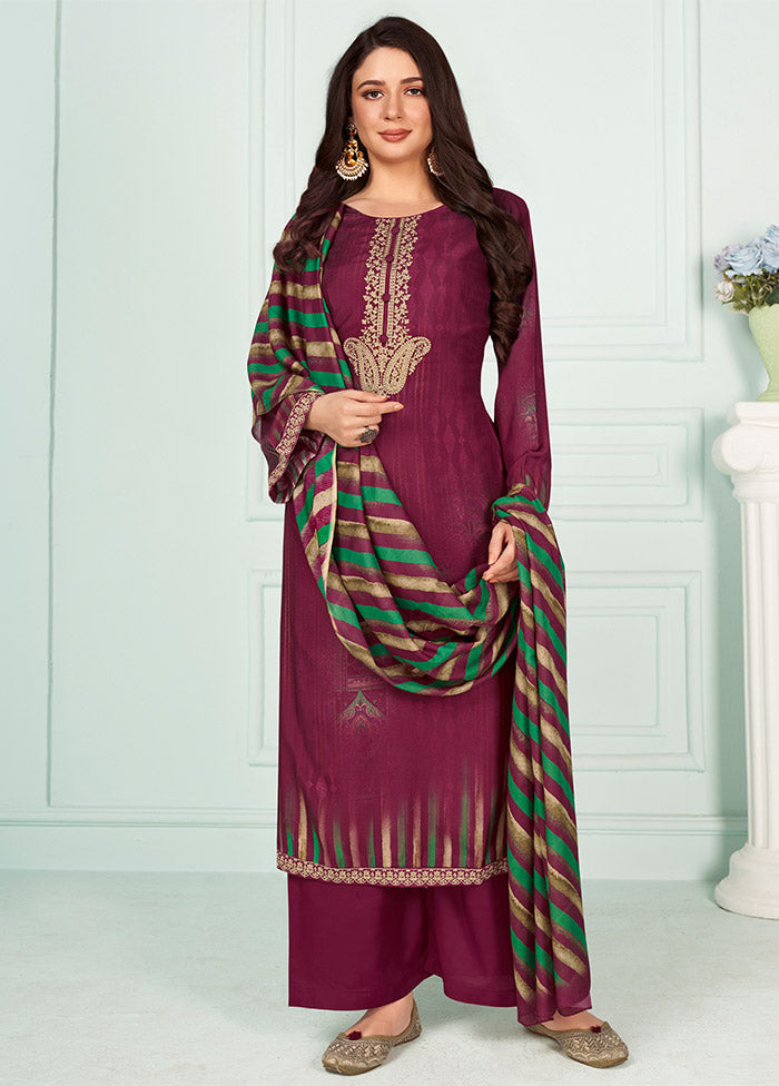 3 Pc Burgundy Unstitched Silk Suit Set