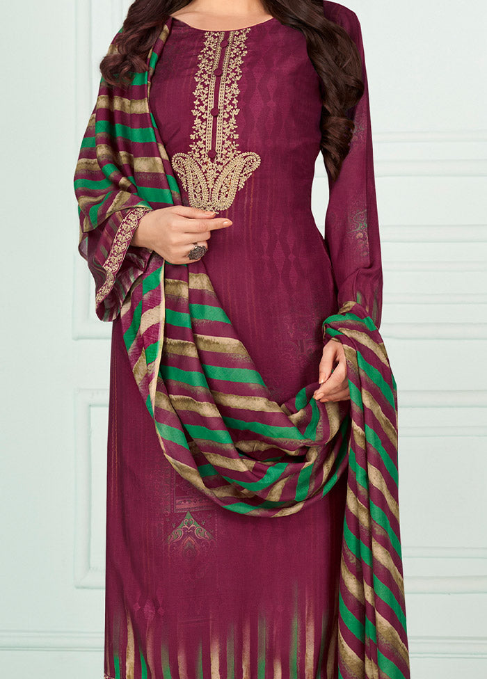 3 Pc Burgundy Unstitched Silk Suit Set