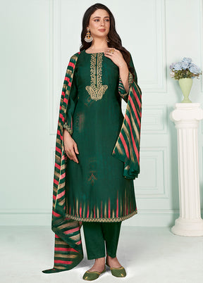 3 Pc Green Unstitched Silk Suit Set