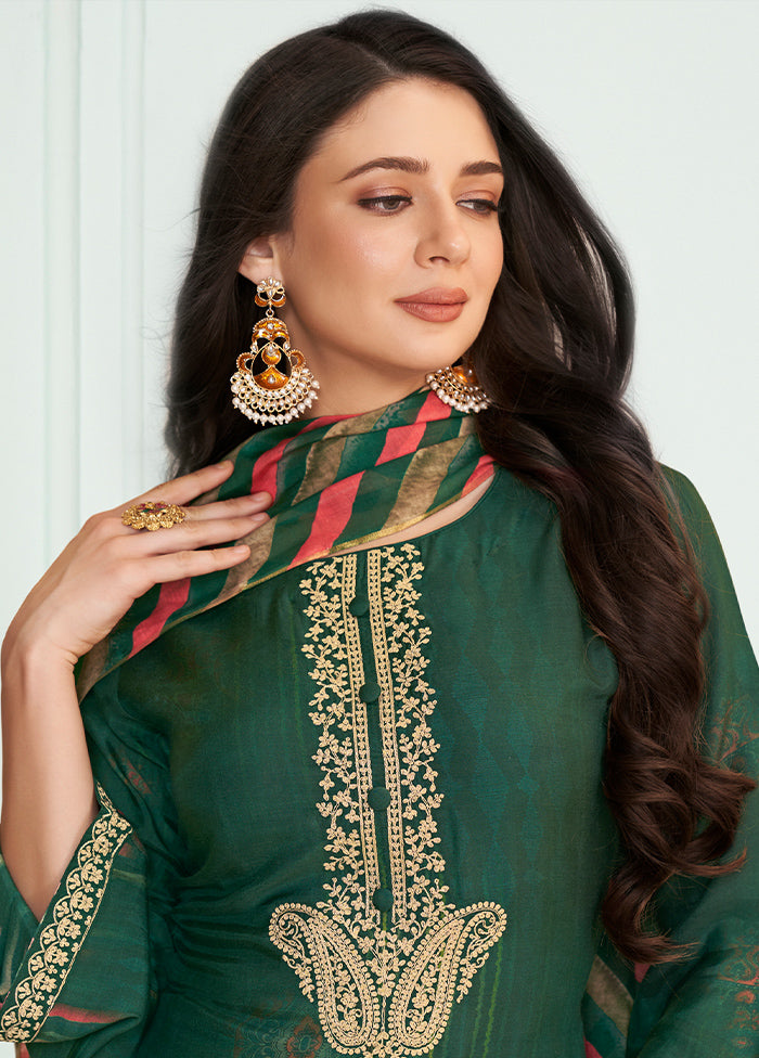 3 Pc Green Unstitched Silk Suit Set