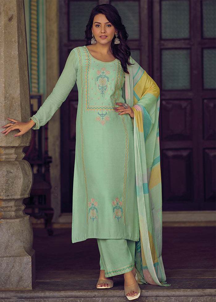 3 Pc Green Unstitched Rayon Suit Set