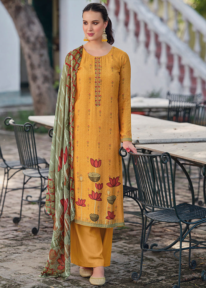 3 Pc Yellow Unstitched Rayon Suit Set