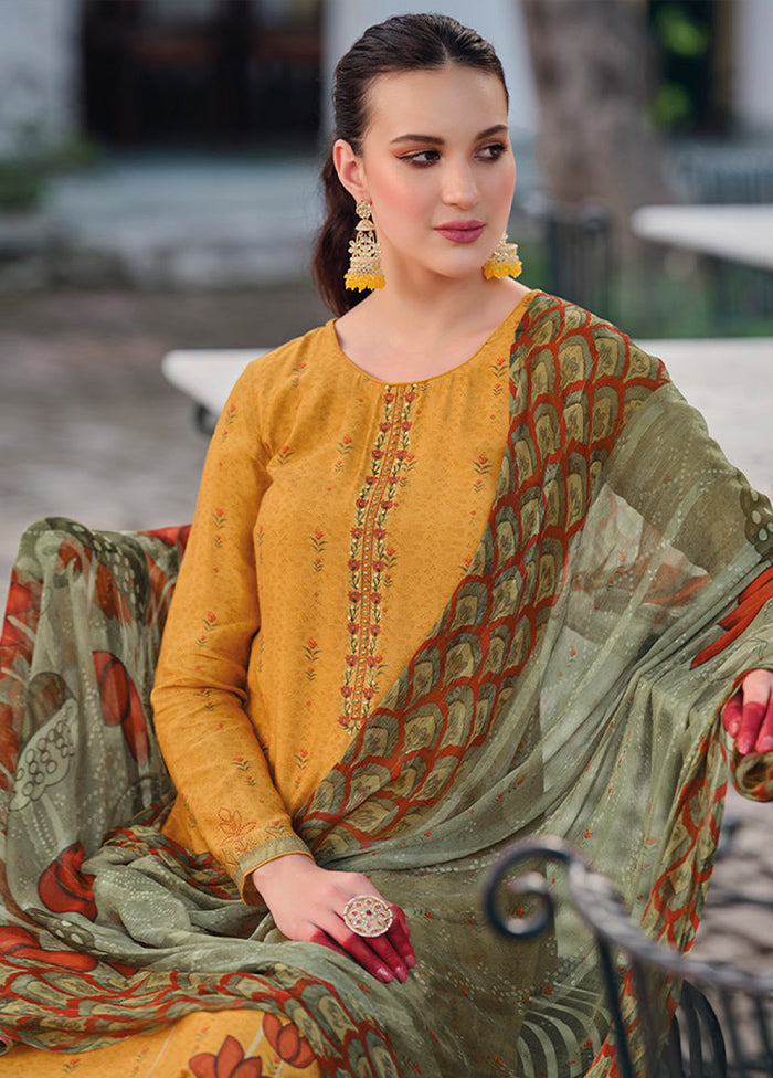 3 Pc Yellow Unstitched Rayon Suit Set