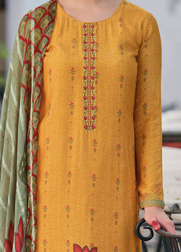 3 Pc Yellow Unstitched Rayon Suit Set