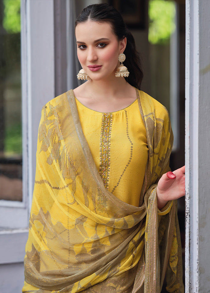 3 Pc Yellow Unstitched Rayon Suit Set