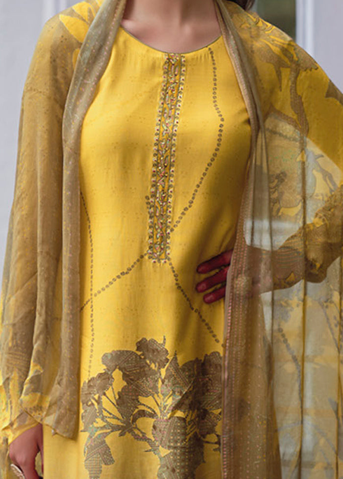 3 Pc Yellow Unstitched Rayon Suit Set