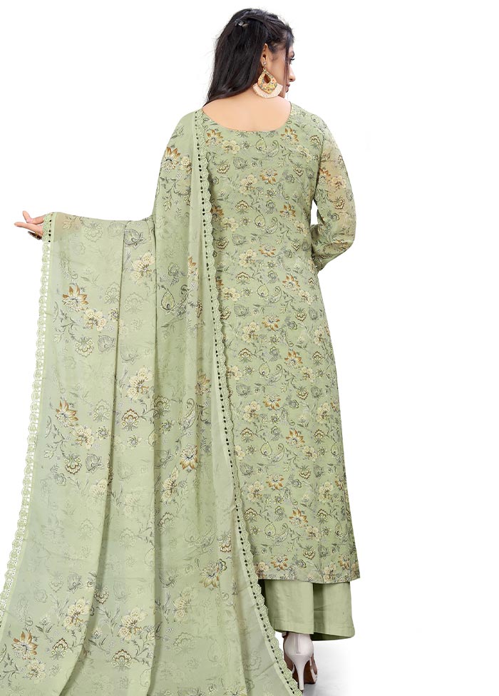 3 Pc Green Unstitched Georgette Suit Set