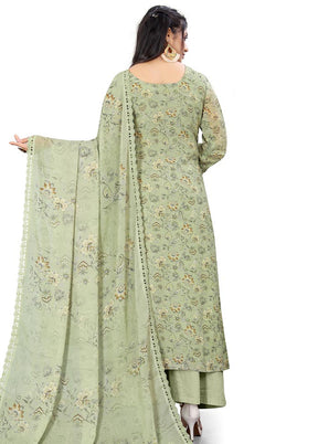 3 Pc Green Unstitched Georgette Suit Set - Indian Silk House Agencies