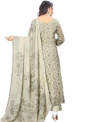 3 Pc Cream Unstitched Georgette Suit Set - Indian Silk House Agencies