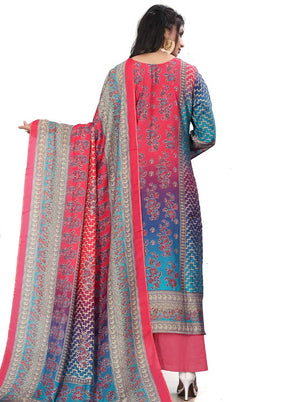 3 Pc Multicolor Unstitched Silk Suit Set - Indian Silk House Agencies