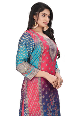 3 Pc Multicolor Unstitched Silk Suit Set - Indian Silk House Agencies