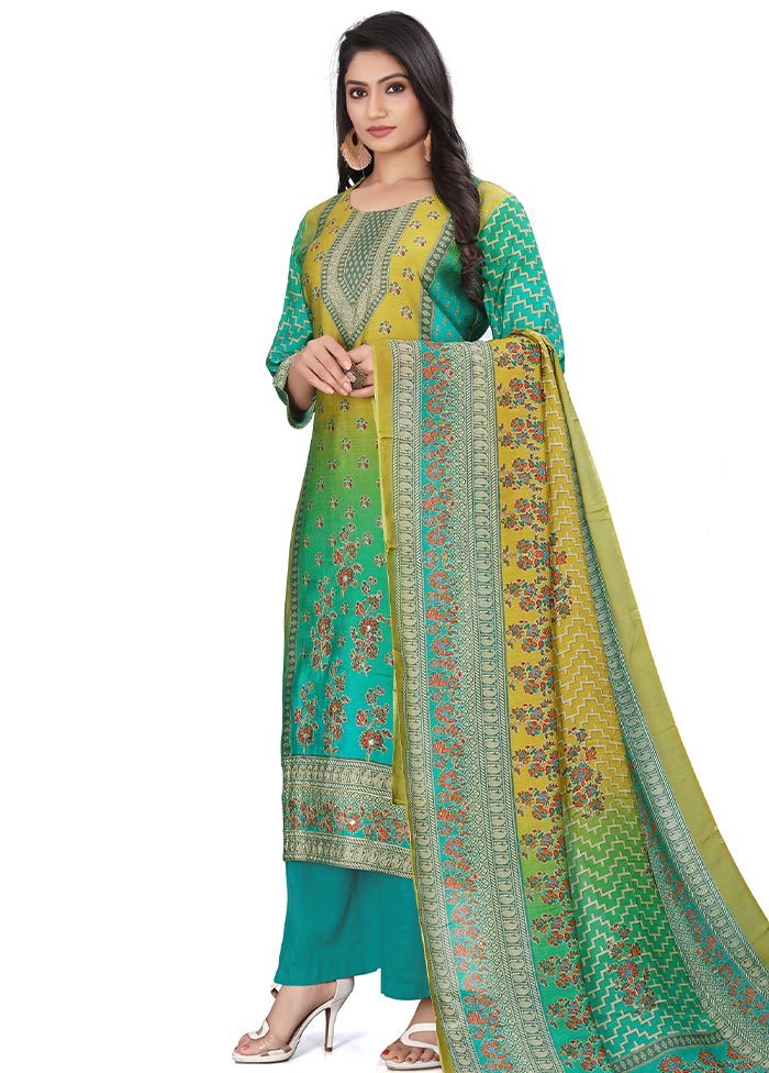 3 Pc Multicolor Unstitched Silk Suit Set