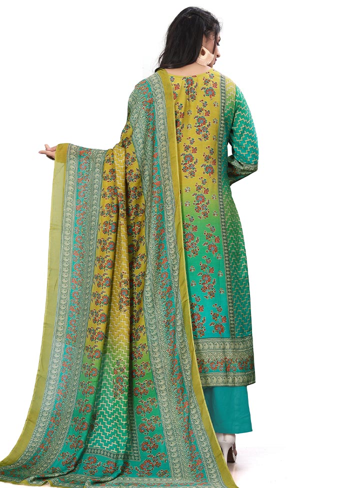 3 Pc Multicolor Unstitched Silk Suit Set - Indian Silk House Agencies