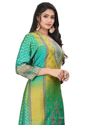 3 Pc Multicolor Unstitched Silk Suit Set - Indian Silk House Agencies