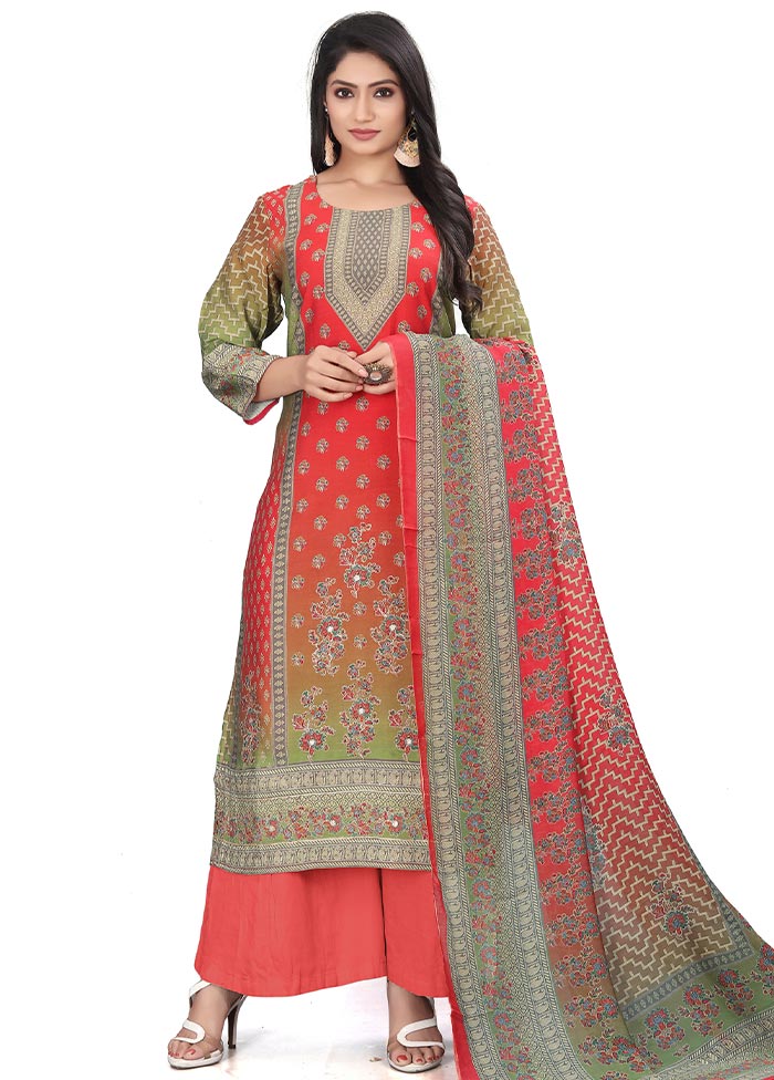 3 Pc Multicolor Unstitched Silk Suit Set - Indian Silk House Agencies