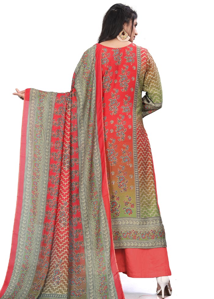 3 Pc Multicolor Unstitched Silk Suit Set - Indian Silk House Agencies