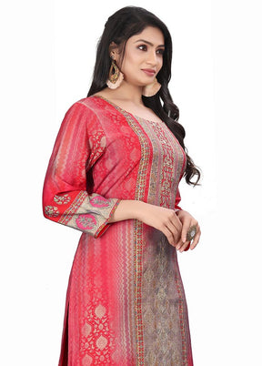 3 Pc Red Unstitched Silk Suit Set - Indian Silk House Agencies