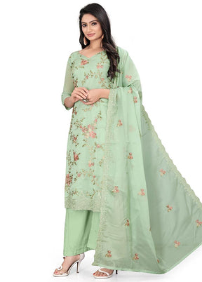 3 Pc Green Unstitched Net Suit Set - Indian Silk House Agencies