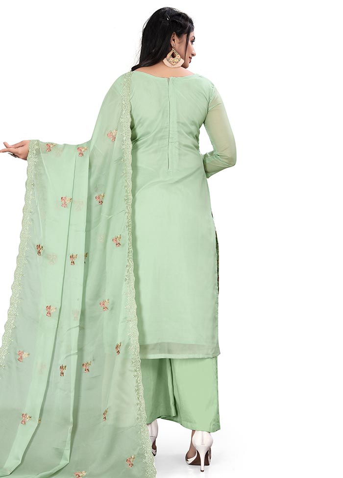 3 Pc Green Unstitched Net Suit Set - Indian Silk House Agencies