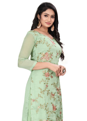 3 Pc Green Unstitched Net Suit Set - Indian Silk House Agencies