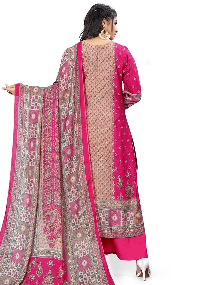 3 Pc Magenta Unstitched Silk Suit Set