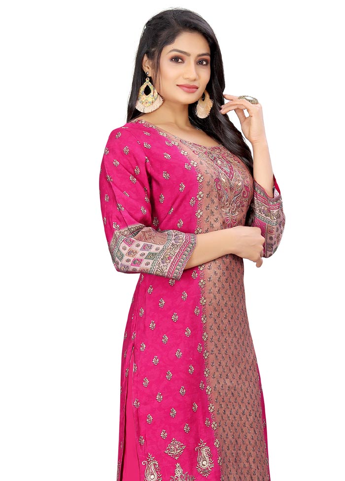 3 Pc Magenta Unstitched Silk Suit Set