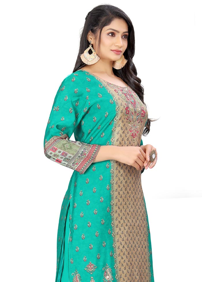 3 Pc Green Unstitched Silk Suit Set