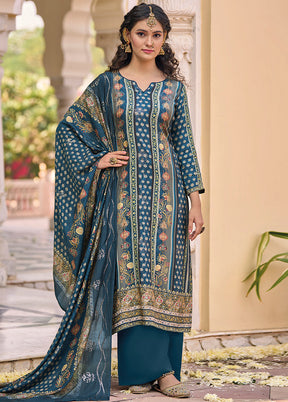 3 Pc Navy Blue Unstitched Silk Suit Set