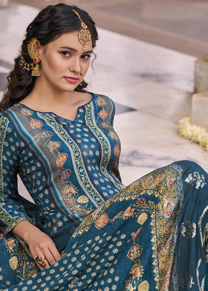 3 Pc Navy Blue Unstitched Silk Suit Set