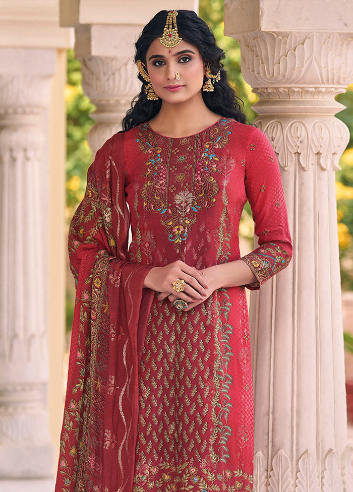 3 Pc Magenta Unstitched Cotton Suit Set - Indian Silk House Agencies