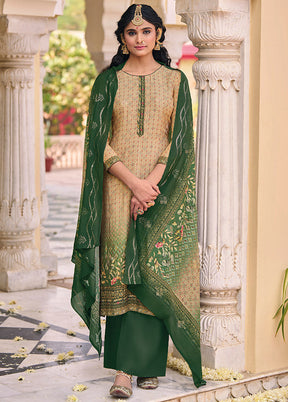 3 Pc Beige Unstitched Cotton Suit Set - Indian Silk House Agencies