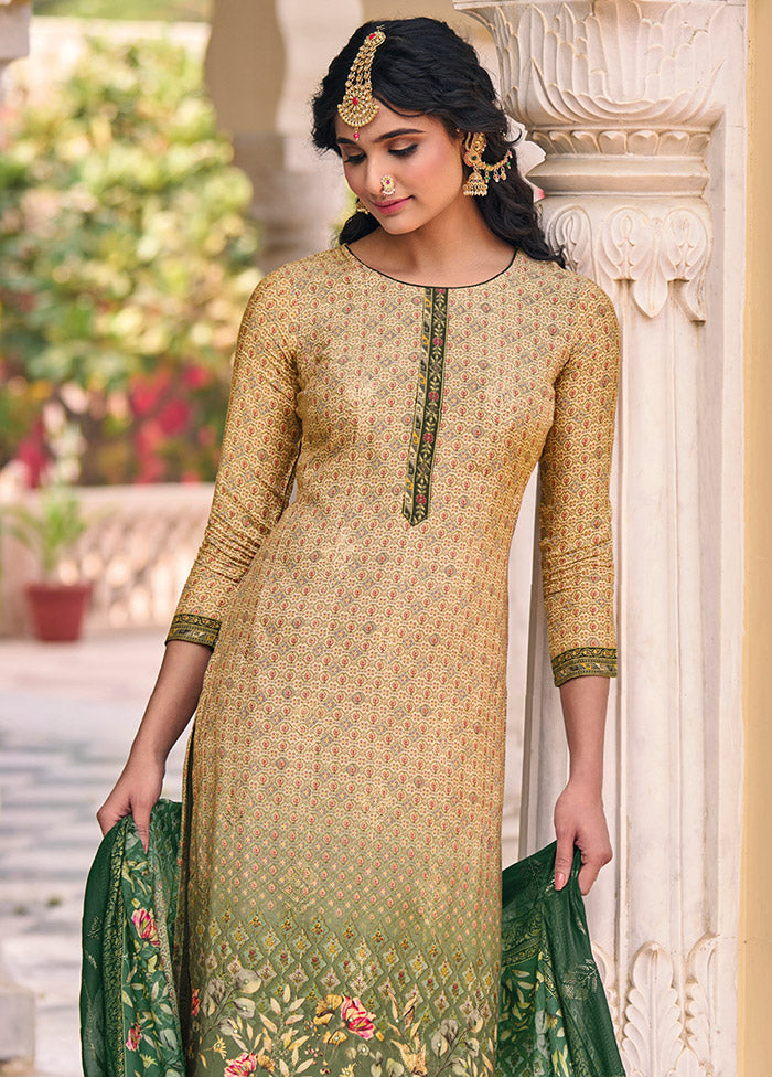 3 Pc Beige Unstitched Silk Suit Set