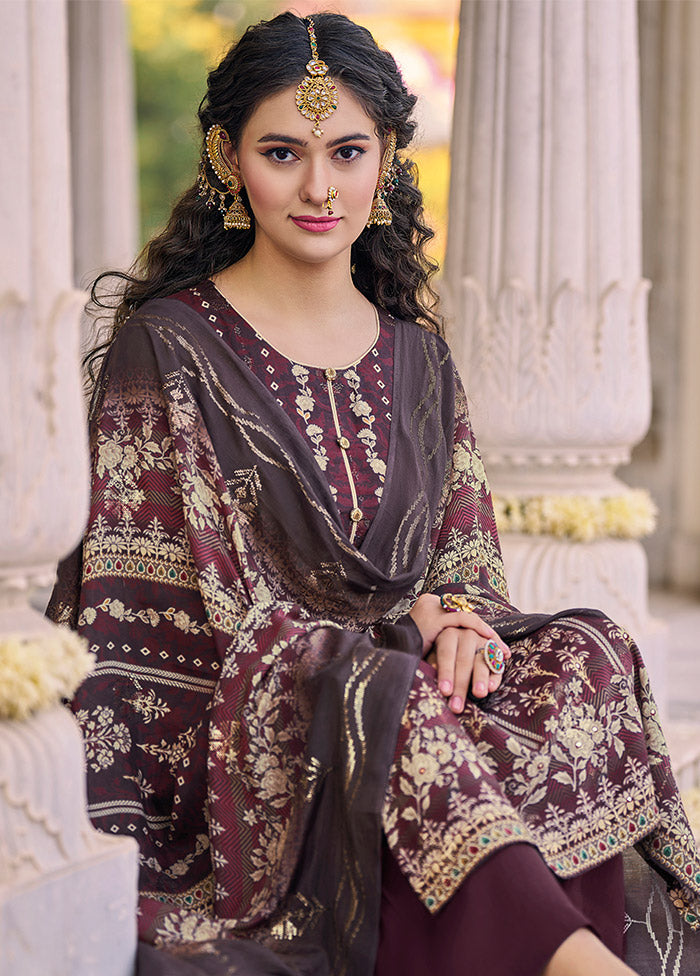 3 Pc Multicolor Unstitched Silk Suit Set