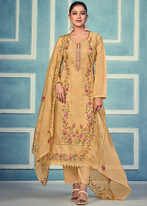 3 Pc Yellow Unstitched Net Suit Set