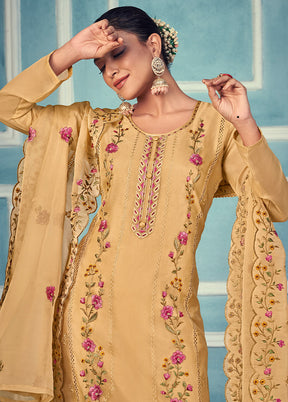 3 Pc Yellow Unstitched Net Suit Set