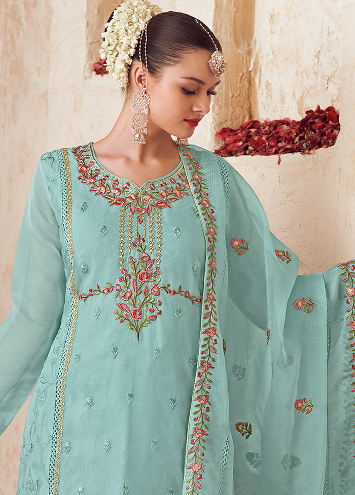 3 Pc Turquoise Unstitched Net Suit Set