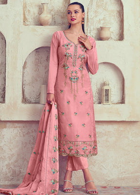 3 Pc Pink Unstitched Net Suit Set