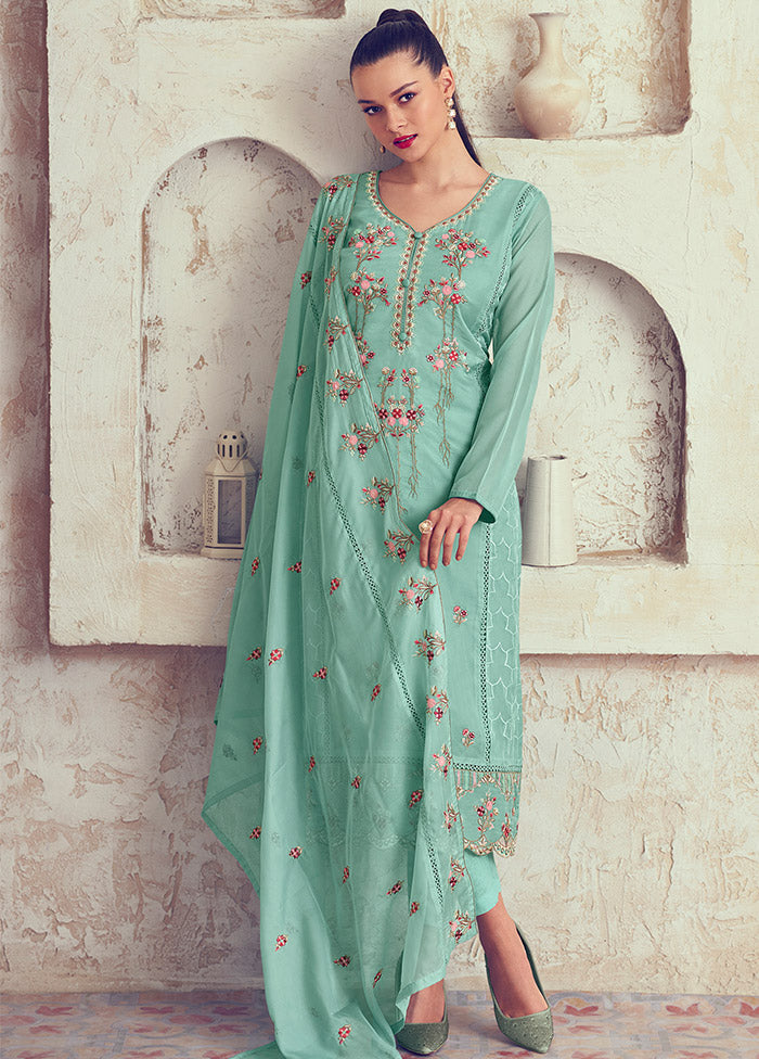 3 Pc Turquoise Unstitched Net Suit Set