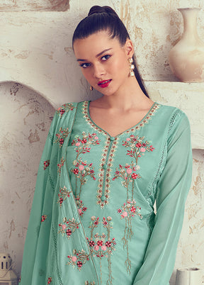 3 Pc Turquoise Unstitched Net Suit Set