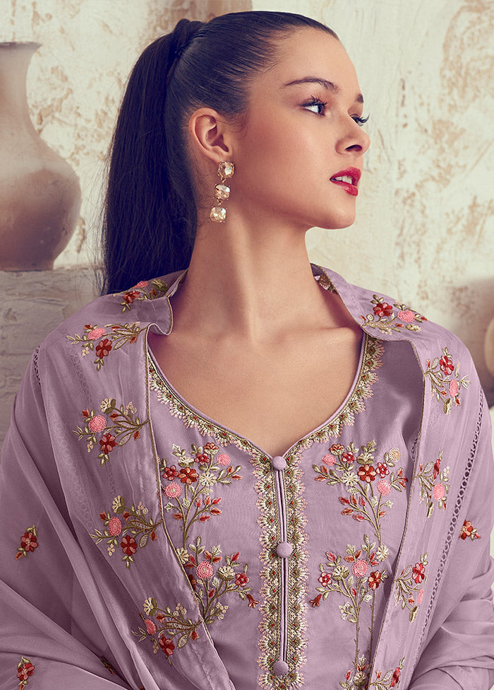 3 Pc Mauve Unstitched Net Suit Set - Indian Silk House Agencies