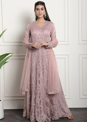 3 Pc Pink Unstitched Net Suit Set - Indian Silk House Agencies